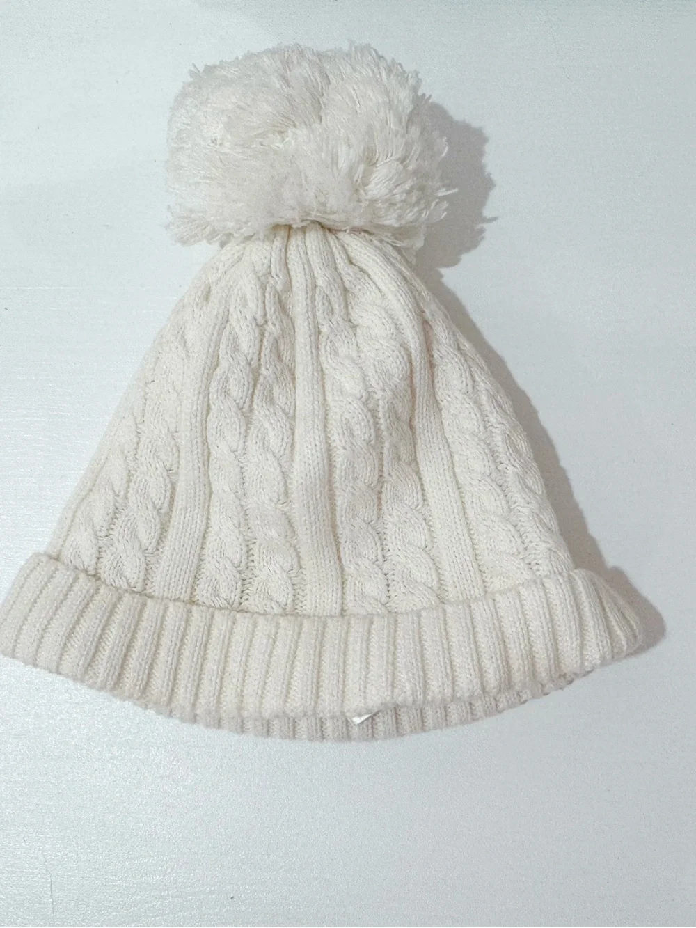 Janie and Jack Cream Cable Knit Pom-Pom Beanie hat size 6-12m like new